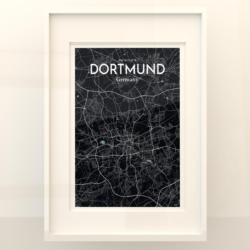 Dortmund City Map In Midnight - No Frame Print, 27.6cm H x 19.7cm W x 0.05cm D