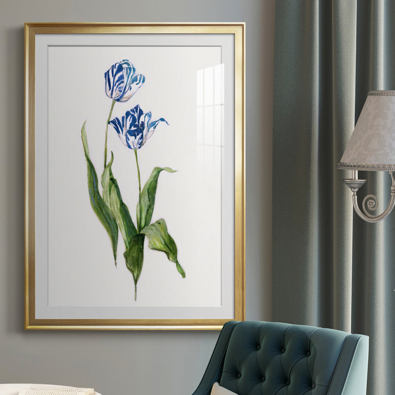 Peinture botanique bleue vive II, H 30,5 po x l 42,5 po x P 1,5 po, Or