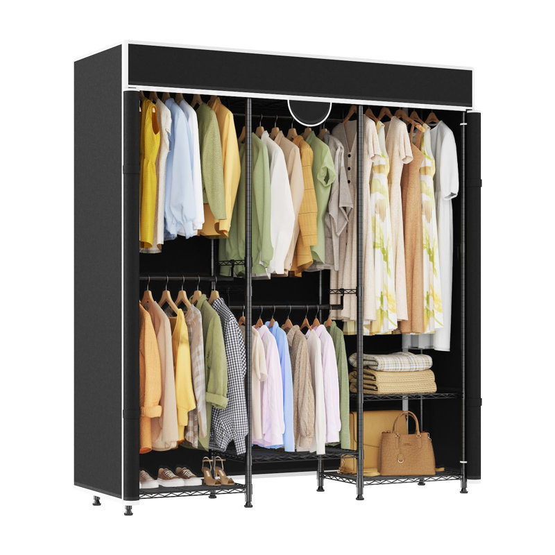 Heavy Duty Portable Closet Wardrobe, 70.87in Clothes Rack with Cover, 1100lb Capacity, Adjustable, Carbon Steel, Black