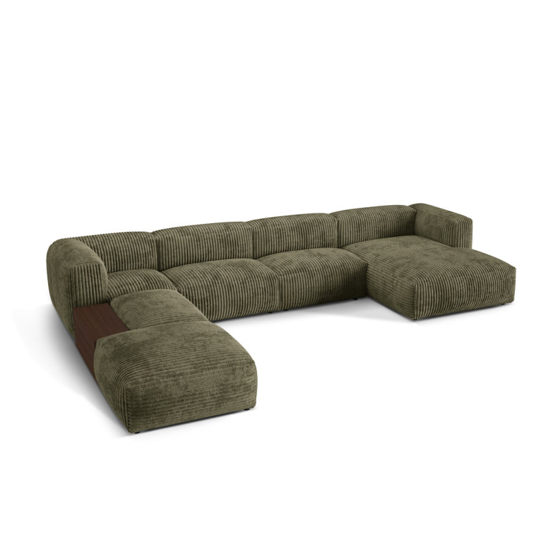 Betsayda 5 Seater Corduroy Corner Sofa , Moss Green