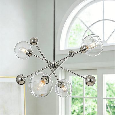 4-Light Dimmable Modern Sputnik Glass Globe Chandelier with Metal Spheres