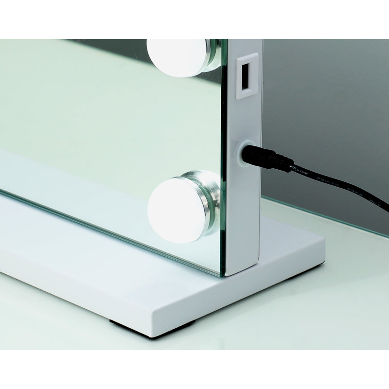 Miroir de maquillage avec 17 ampoules, 3 modes d'éclairage, luminosité réglable, écran tactile, port USB, fixation murale ou sur table