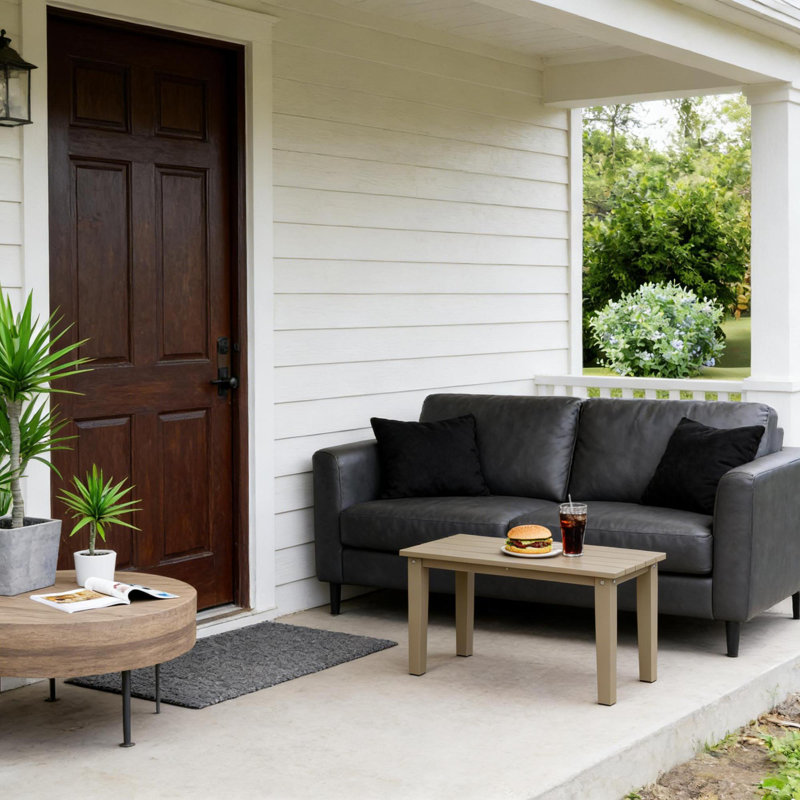 Table de patio en Hdpe durable, conception à lattes brunes pour l'extérieur