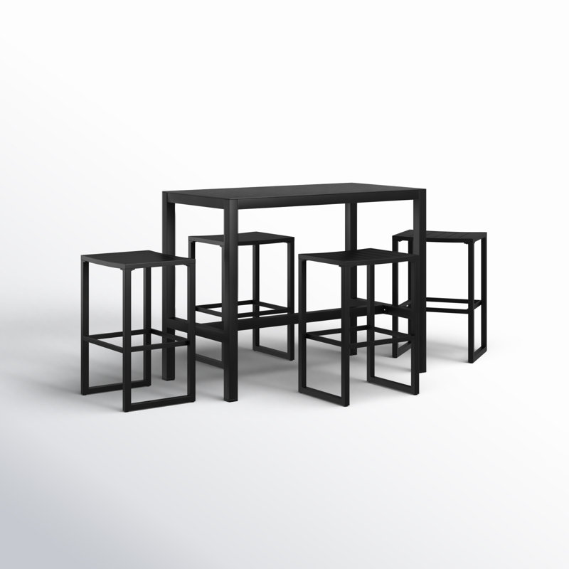 Armando Patio Dining Set with Rectangular Table, Black, 4