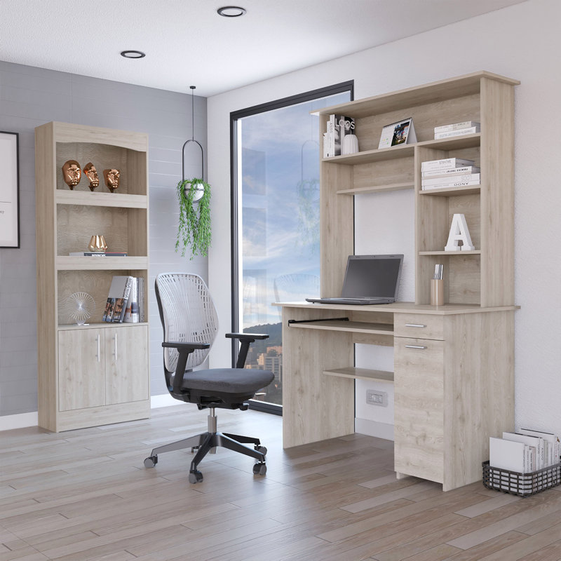 Bureau d'ordinateur à 2 tiroirs à 2 tiroirs avec huche, Gris