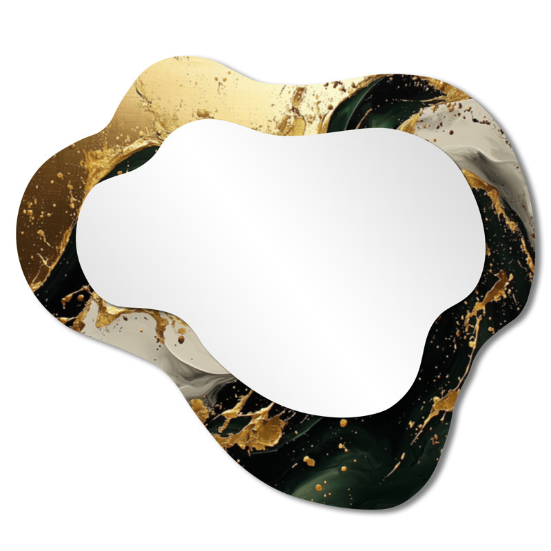 Golden Sands Of Emerald Marble Shadows I - Marble Asymmetrical Decorative Mirror, Modern irregular Wall Mirror, Printed on Metal