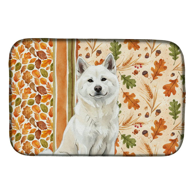 White Akita Heirloom Fall Dish Drying Mat