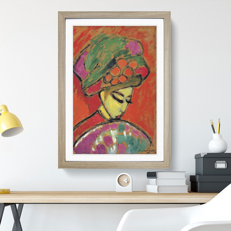 Young Girl with a Flowered Hat by Alexej Von Jawlensky - Picture Frame Painting, 36cm H x 27cm W x 2cm D, Oak Framed
