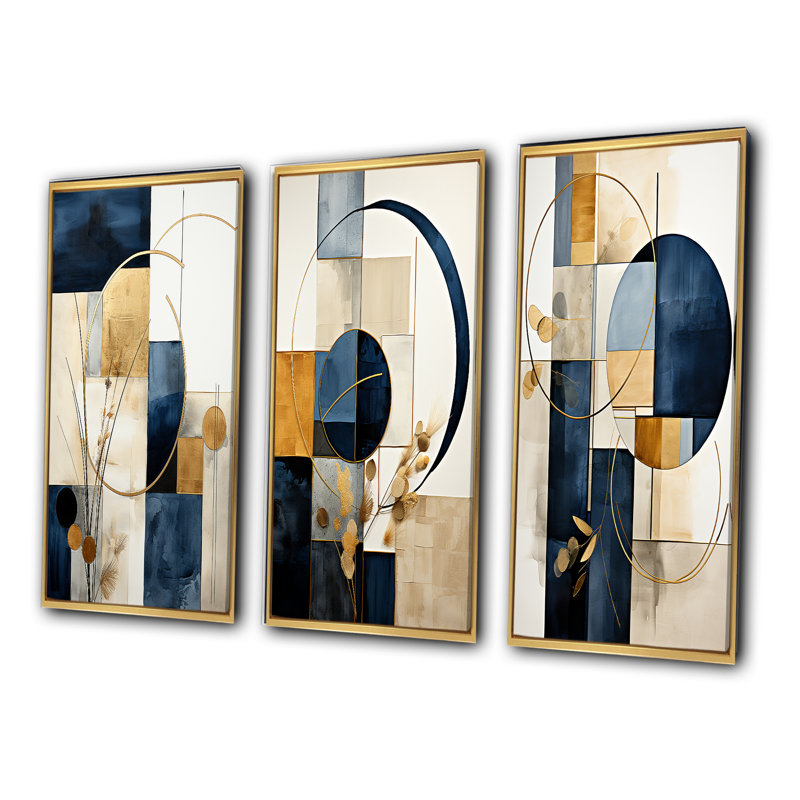 Ensemble d'art mural géométrique bleu marine, ensemble moderne 3 pièces - Simplicité organique, géométrie minimale bleu marine III