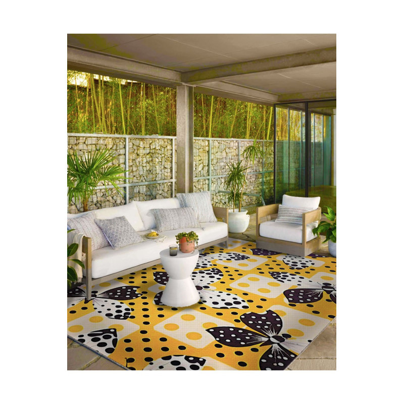 Tapis décoratif lavable à la machine à motif de papillons jaune Paris, Sous-tapis rectangulaire de 3 pi 3 po x 4 pi 11 po