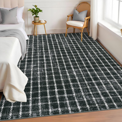 Modern Area Rug Checkered Rug Washable,Non-Slip Carpet for Living Room,Bedroom,Kitchen,Hallway mark Resistant Indoor Floor Mat