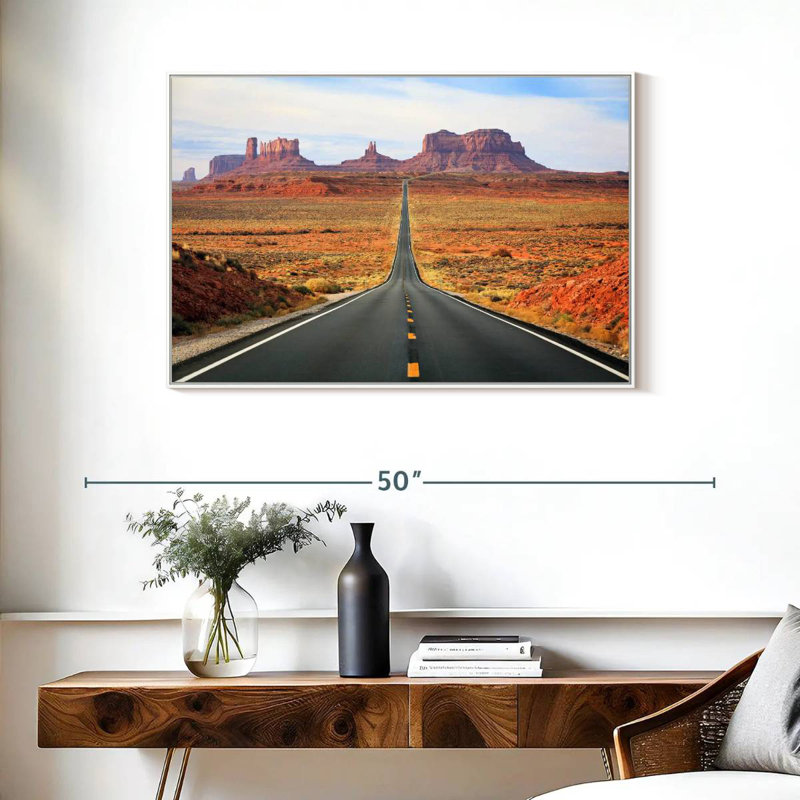 Famous Road To Monument Valley, Floating Frame White, 37" X 25"