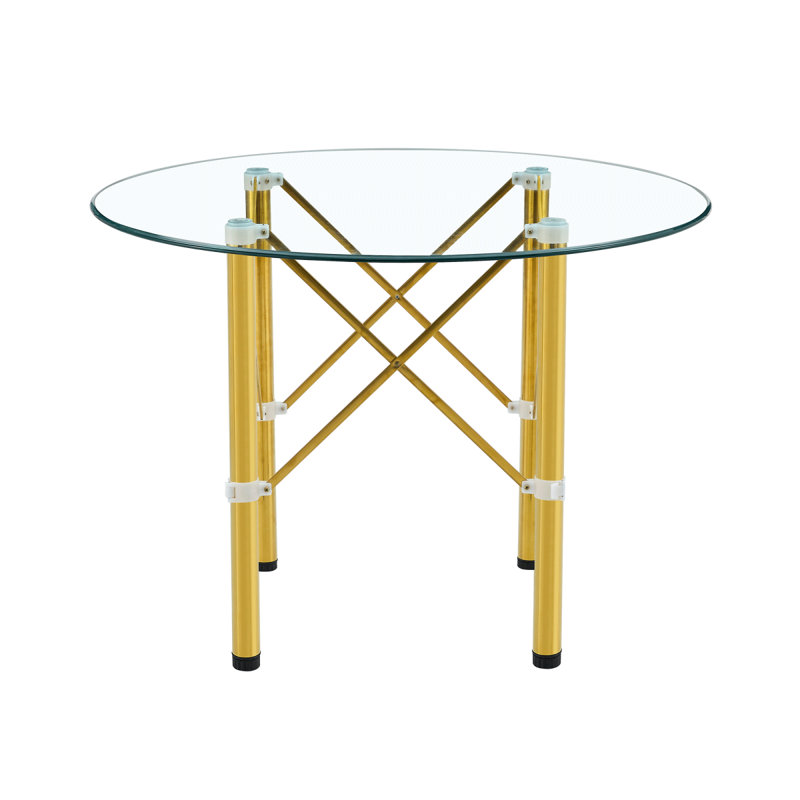 Elegant Transparent Round Glass Table -36 Inch Diameter Transparent Round Tempered Glass With Golden Metal Legs. Telescopic Metal Legs,Transparent Circular Glass Tabletop, Suction Cup Connection.