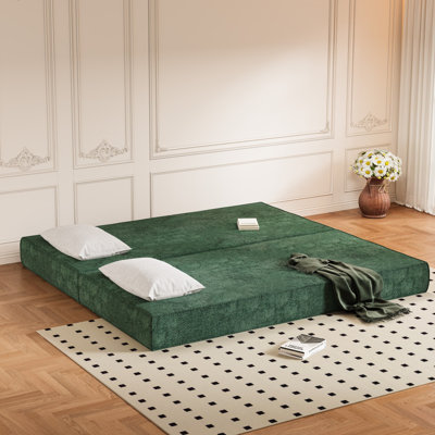 Lit convertible 80 po avec 2 coussins, canapé-lit pliant à 3 places et matelas pour très grand lit, combinaison de bricolage, chenille, vert