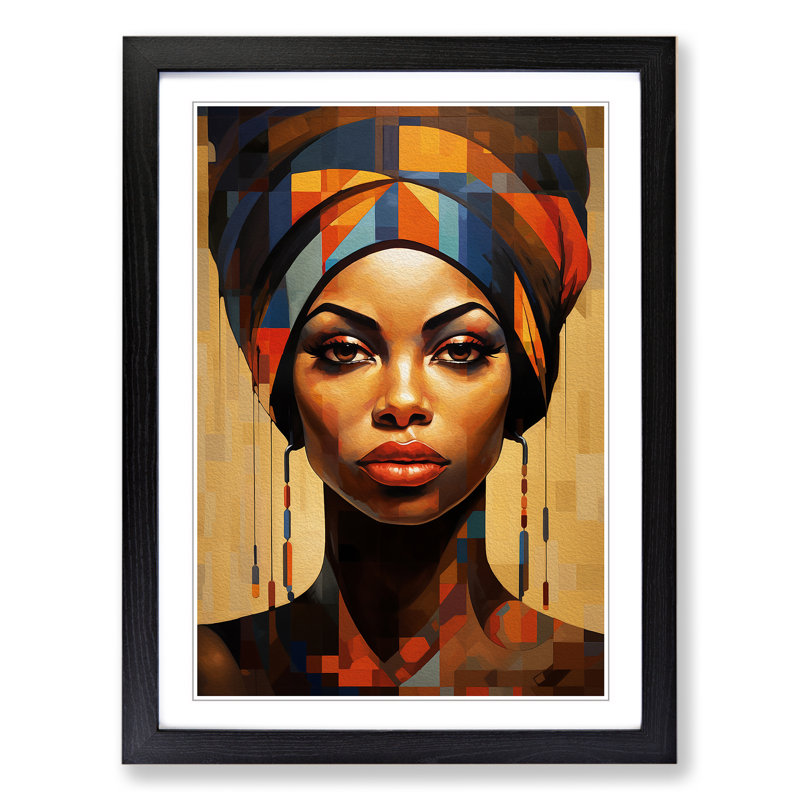 African Woman Geometric Framed Print, 46cm H x 34cm W x 2cm D, Black 