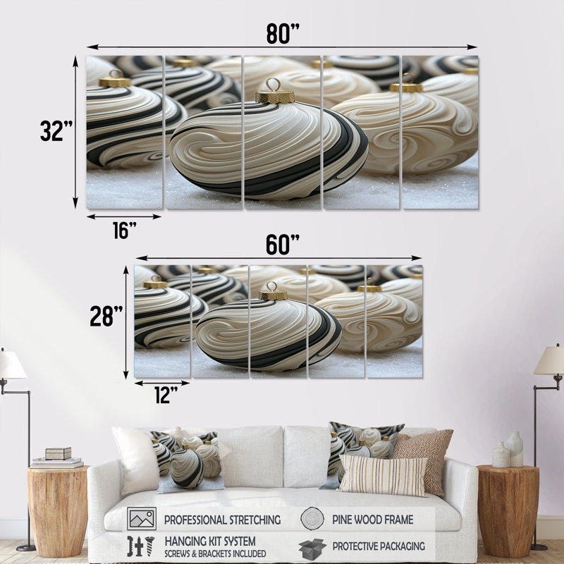 «White and Black Christmas Peppermint Swirl III», ensemble d'art sur toile de Noël, H 28 po x l 60 po