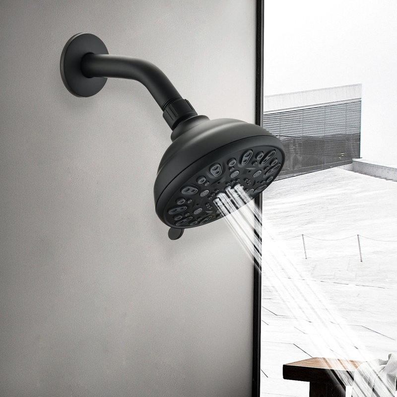Pomme de douche noire matte de 4,72 po à 6 réglages, installation facile, débit de 1,8 gallon par minute, 6 modes de jet, grande couverture, antirouille,