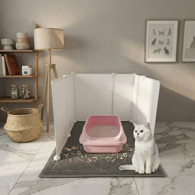 Cat Litter Box Enclosure with Splash Guard, Litter Mat, Extra Large Pee Shields, Privacy Screen