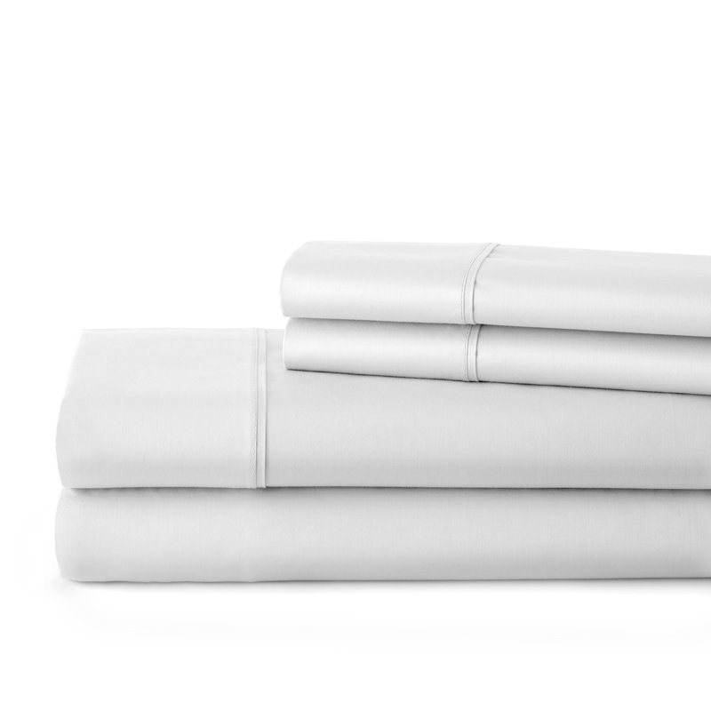 500 Thread Count Cotton Sheet Set, Full Sheet Set + Fitted Sheet + 2 Pillowcases, Bright White