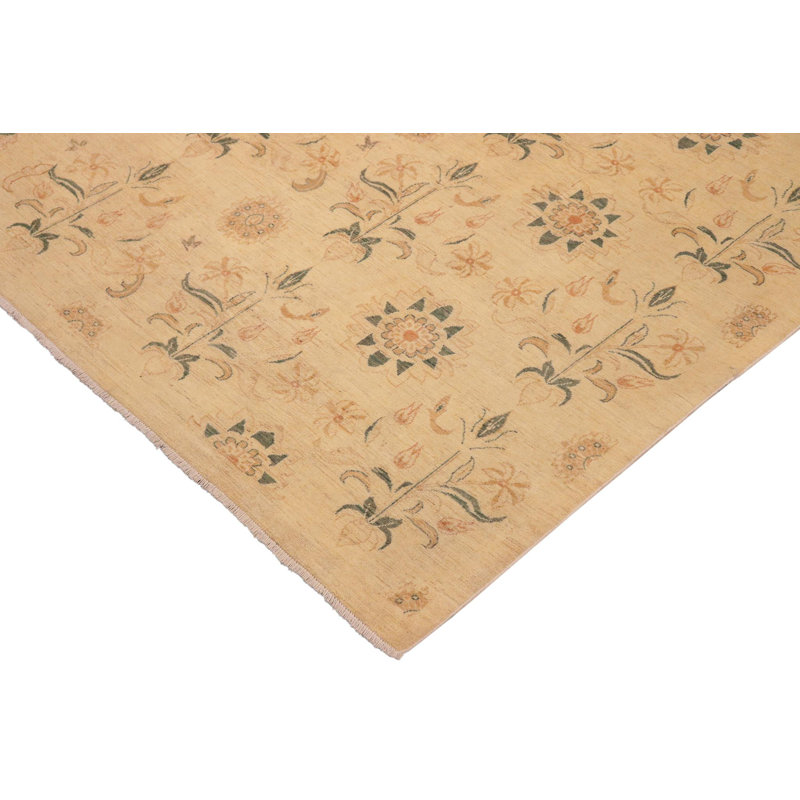Tapis oriental beige en laine noué à la main 10 pi x 13 pi 3 po Silke