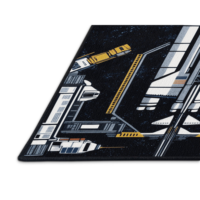 Machine Washable Transportation Gray Area Rug, Square 8'