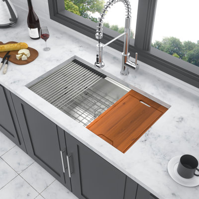 30 - Inch Undermount Kitchen Sink, 16 Gauge 304 Stainless Steel, Sound Proof With Rubber Pad, And Workstation Switchable Modes Sink Modes, Condensation Coating, Drain Assembly