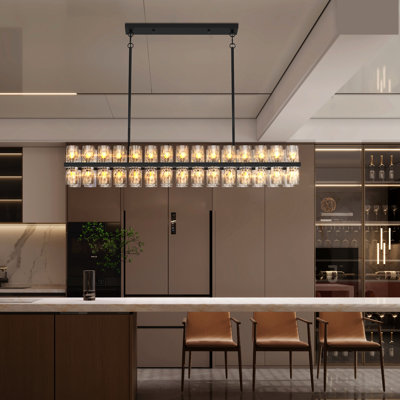 Tige de cristal étincelante, cadre en fer noir, salon, chambre à manger, style industriel Mid-Century, câblé, 30 W 3, 120 V, cuisine moderne blanc chaud 2700 K, hôtel, cadre avec cristaux K9,