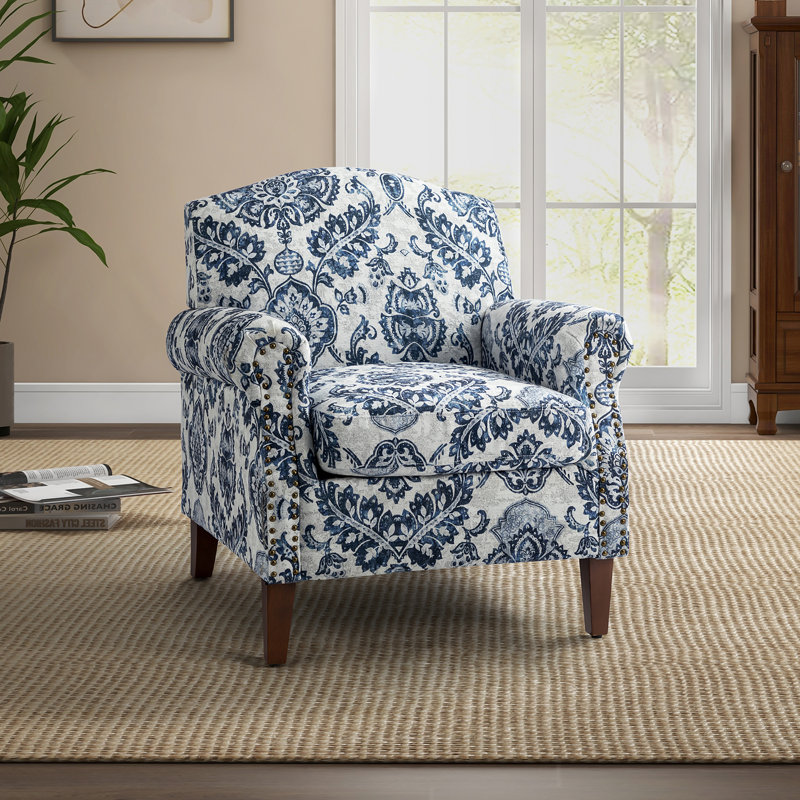 Hillam 47cm Wide Wooden Upholstery Armchair with Nailhead Trims, Navy