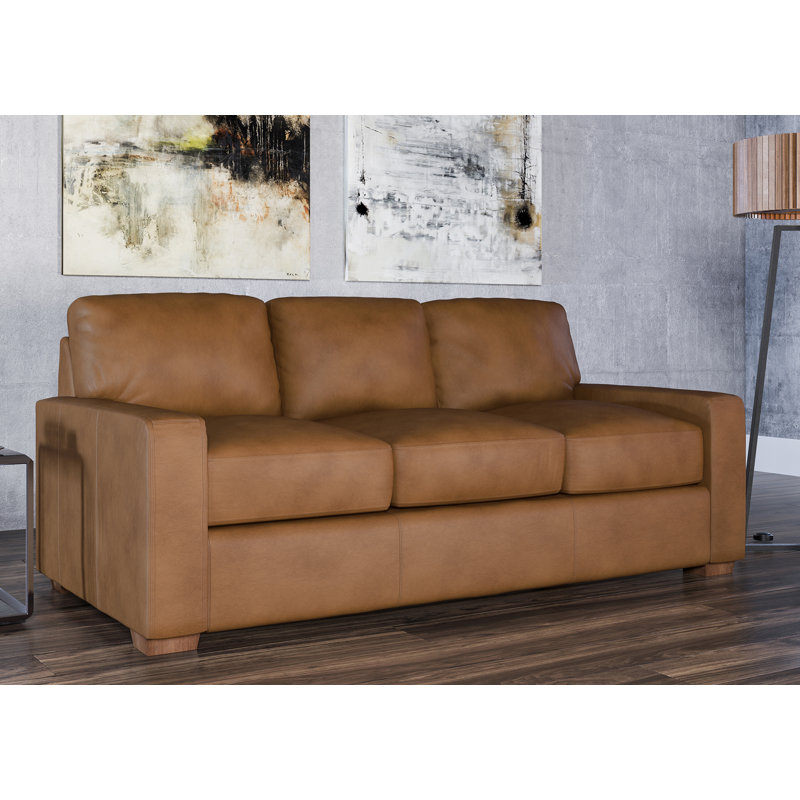 Canapé à accoudoirs carrés en cuir véritable de 86 po Albirdia, Cuir véritable gris anthracite