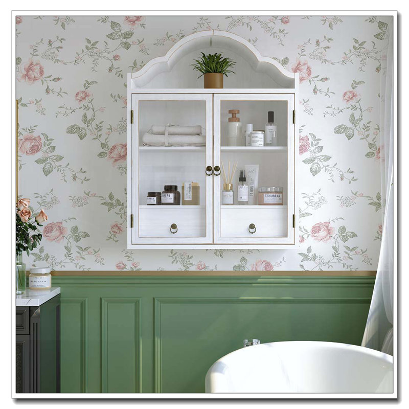 Solid Wood Wall Cabinet with Elegant Wave, White