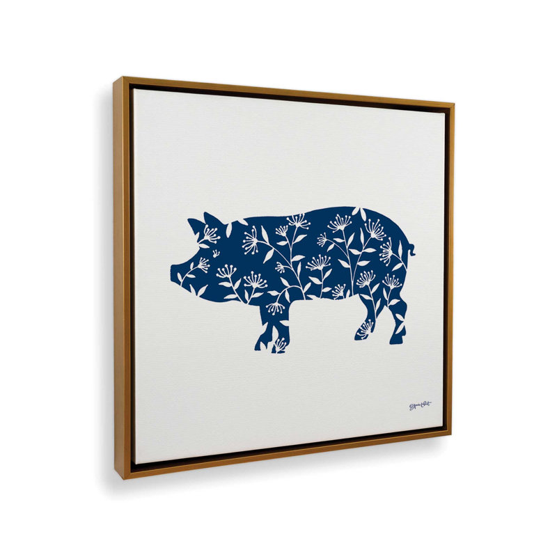 Art floral cochon par Annie Lapoint, Toile avec cadre, L 30 po x H 30 po, Or