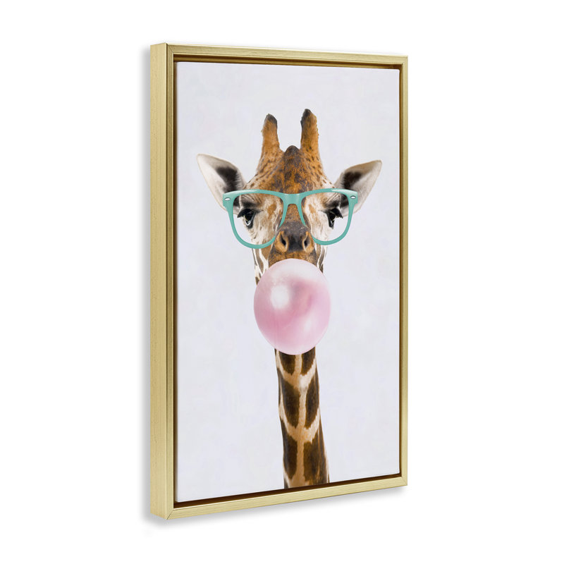 Toile flottante encadrée Bubblegum Hipster Giraffe par Reinders, Cadre flottant métallique doré, H 25 po x l 17 po