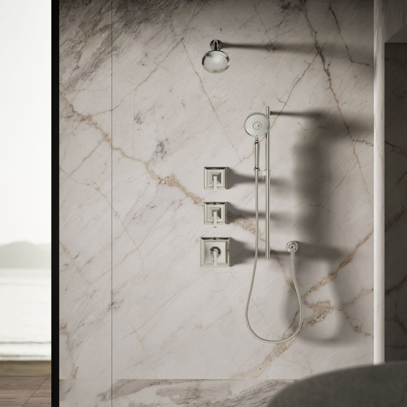 Pomme de douche à fixation murale à double fonction 2,5 GPM Pinstripe Katalyst, Nickel poli éclatant, 1,75 gallons par minute