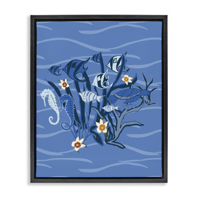  Art mural bleu sur toile de créatures sous-marines bleues par Michelle Ingari Designs