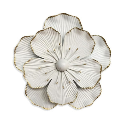 Décoration murale fleur en métal, sculpture florale moderne rustique de 9 po, décoration murale en fer patiné, décorations pour la cuisine intérieure, la chambre, le bureau, le jardin, le patio extérieur (35B - blanc)