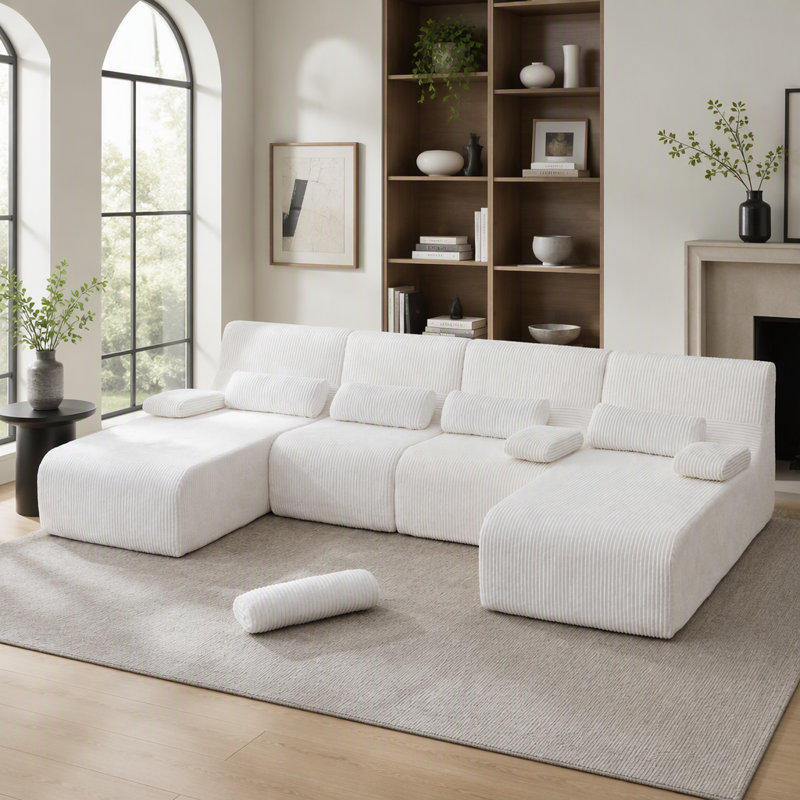 Canapé modulaire surdimensionné de 132,2 po, Velours côtelé beige