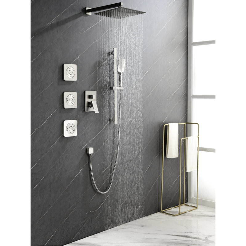 Brushed Nickel Bathroom Fixture Shower With Head, Hand Shower, Slide Bar, Bodysprays System Clog, Brushed Nickel
