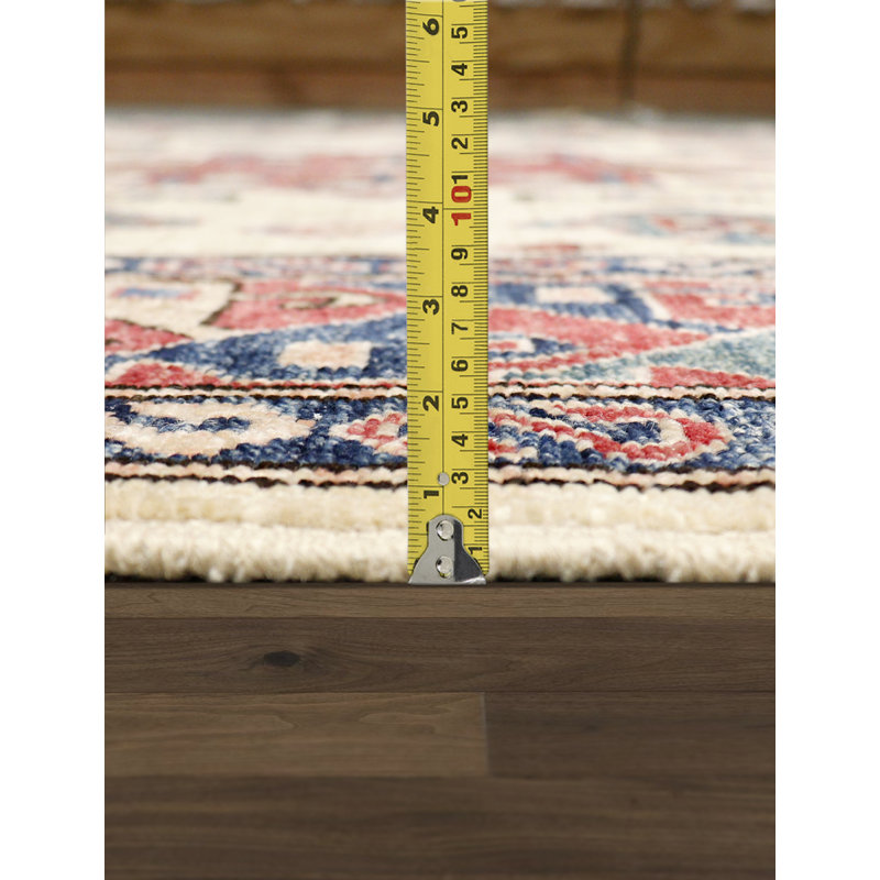 Tapis unique rouge, brun et ivoire 6 pi 1 po x 8 pi 9 po Kazak