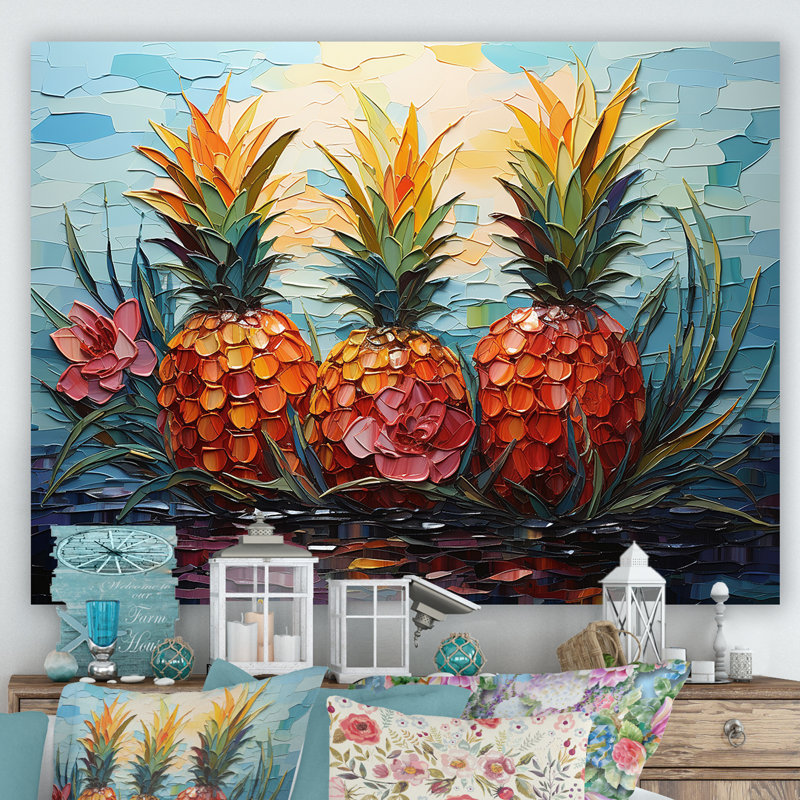 Pineapple Pond, mosaïque sur toile, Toile tendue, H 24 po x l 32 po x P 1 po