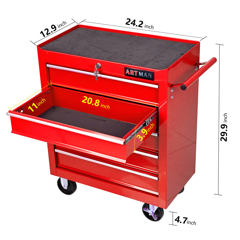 Armoire à outils multifonctionnelle à 5 tiroirs, Gris et rouge