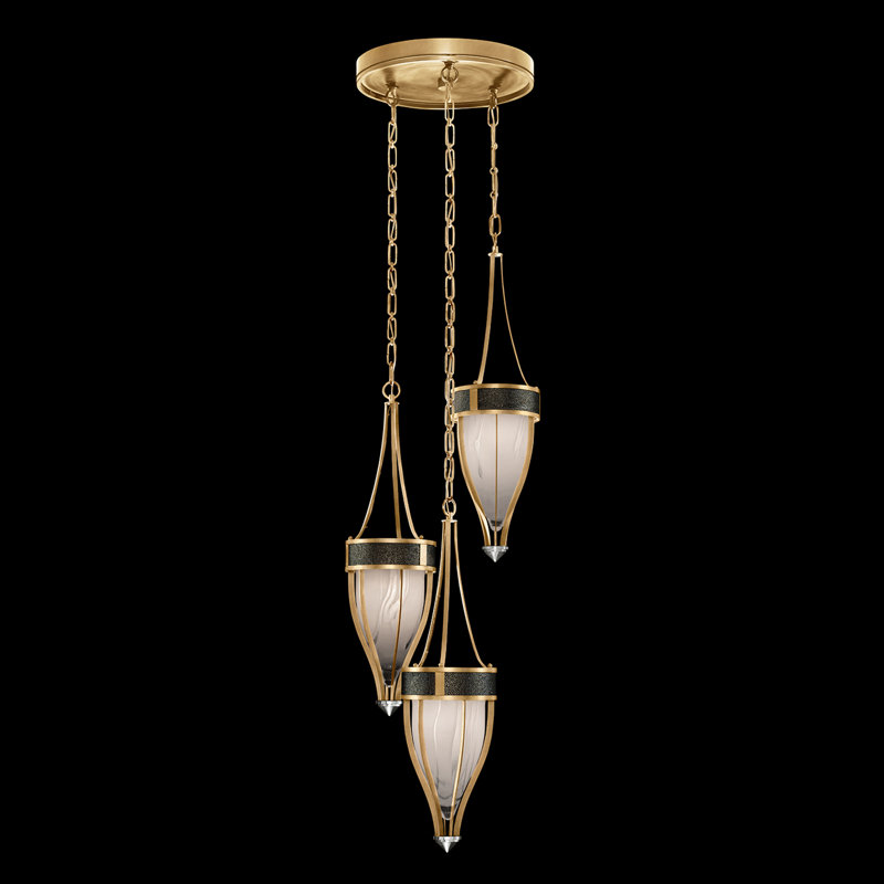 Luminaire suspendu rond l 17,5 po Mirage, Feuille d'or standard / nickel, Chevalier noir