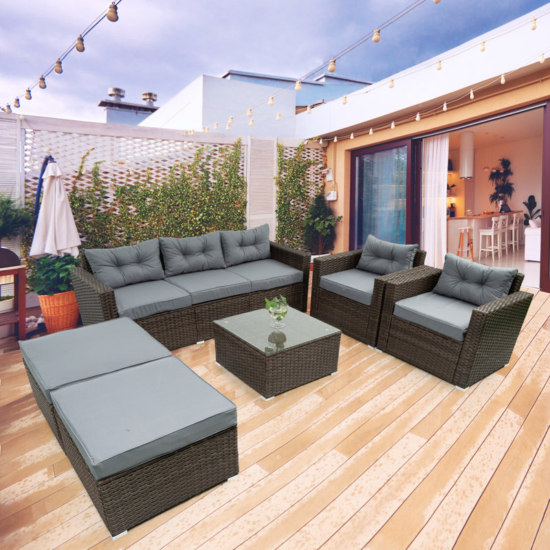 Ensemble de conversation d'extérieur pour 7 personnes avec coussins Patio Furniture