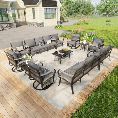 14-Person Outdoor Patio Modern Metal Party Conversation Set With 4 Swivel Chairs,Cushion
