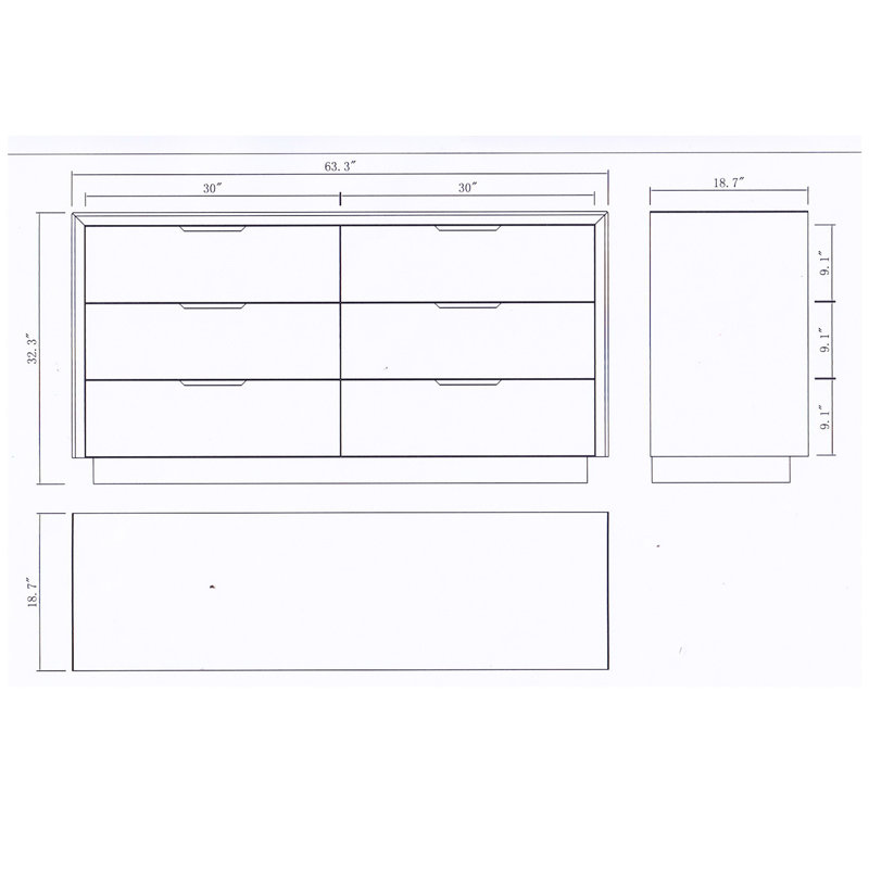 Aspinwall 63'' W 6 - Drawer Dresser, Gray