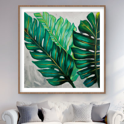 Trois grandes feuilles de plantes exotiques | Impression encadrée avec passe-partout