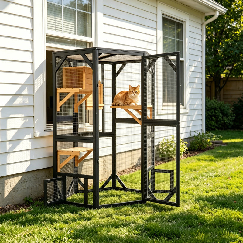 Enceinte d'extérieur pour chat 70 "avec housse imperméable pour chats multiples 70" Catio