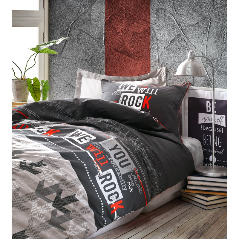 Ensemble de housse de couette 100% coton 3 pièces rouge / gris Burgoyne