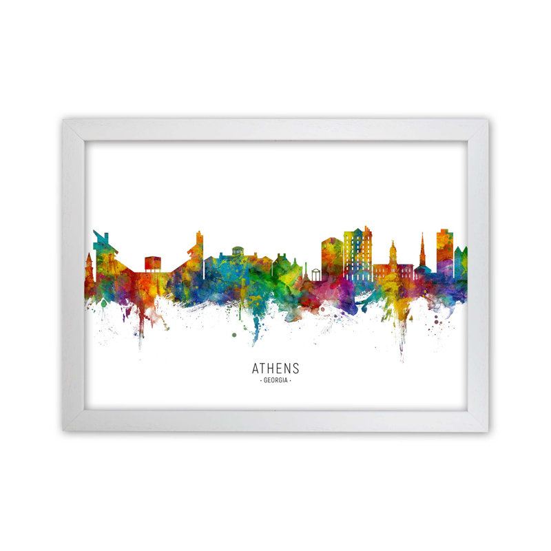 Athens Georgia Skyline by Michael Tompsett - Print, 25cm H x 34cm W x 3cm D, White Framed
