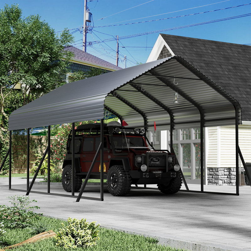 12×20 Heavy Duty Carport,Carport Canopy With Galvanized Steel Roof,Metal Carport With Reinforced Structrure And Base