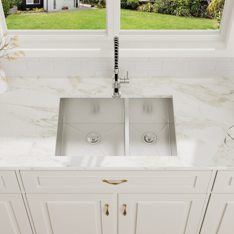 28-inch kitchen Sink 60/40 Double Bowl Undermount Low Divide 16 Gauge Stainless Steel kitchen Sink with Accessories